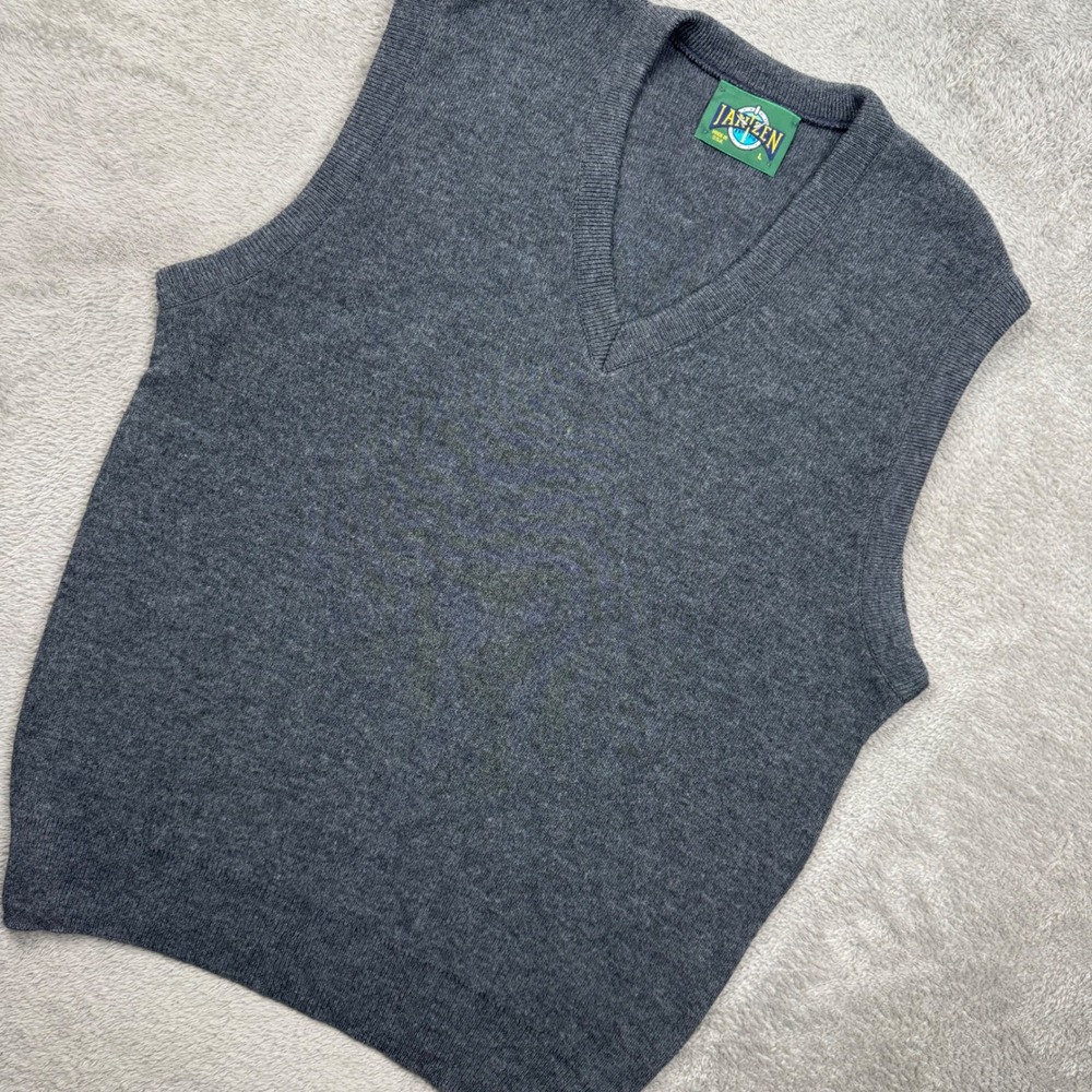 Janzen Sweater Vest Mens Large Gray Excellent Vintage 90s V-Neck Knit USA Made
